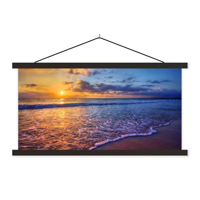 Produktbild von MuchoWow® Textilposter Meer - Strand - Sonnenuntergang - Wolken - Horizont 60x30 cm mit schwarzem Rahmen - Textilien