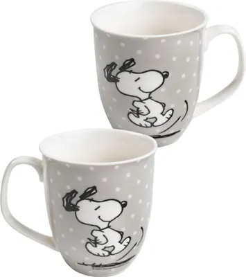 Produktbild von The Peanuts Snoopy Tasse - Kaffeetasse Becher Kaffeebecher aus Keramik Grau mit Punkten 280 ml