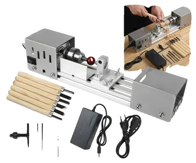 Produktbild von Mini Holz-Drehmaschine, 320 x 60 x 70 mm, 2000 bis 8000 U/min, 7 Geschwindigkeitsstufen, Aluminiumlegierungsbasis, Stahlfutter
