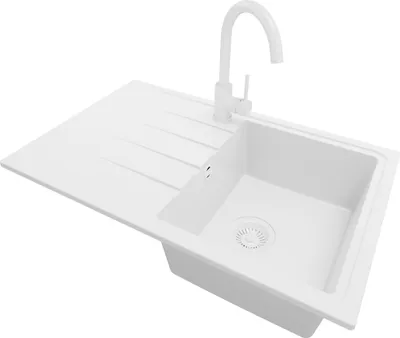 Produktbild von PRIMAGRAN Granitspüle Alles Weiß 78x50cm, Spülbecken 1 Becken + Küchenarmatur 32x20cm + Ablauf-Set, Küchenspüle ab 45er Unterschrank - Mailand