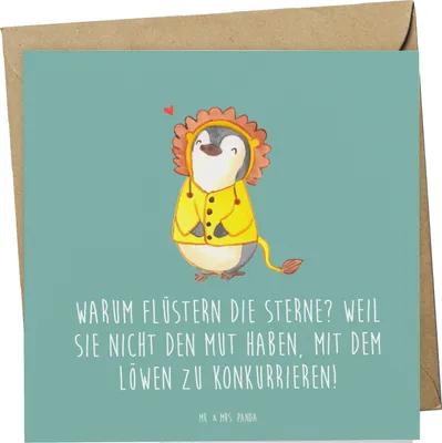 Produktbild von Mr. & Mrs. Panda Klappkarte Sterne und Löwe - Meeresbrise - Geschenk, Spruch, Geschenke Sternzeichen, Grußkarte, Horoskop, Tierkreiszeichen, faltkarte, individuell, Mut