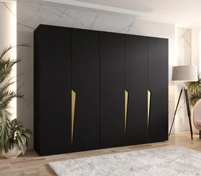 Obrázek produktu pro Široká šatní skříň 250 cm SORAYA 1 - černá / zlaté úchyty
