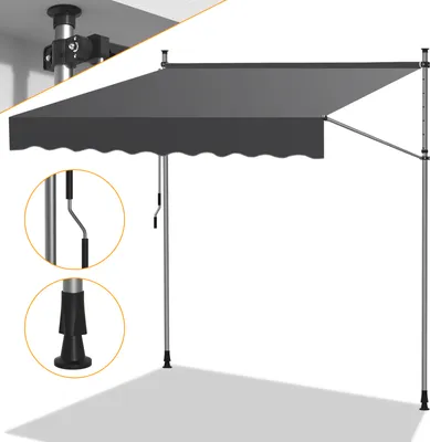 Immagine prodotto di Tenda da sole Jopassy Tenda da sole con morsetti Tenda da sole per balcone Tende da sole da giardino resistenti ai raggi UV Tenda da sole con braccio articolato Grigio 3M