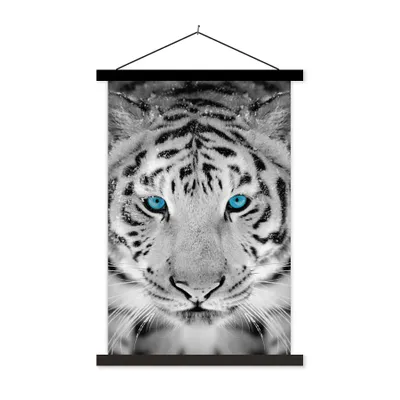 Produktbild von MuchoWow® Textilposter Tiere - Tiger - Augen - Blau - Schwarz und weiß 40x60 cm mit schwarzem Rahmen - Wanddekorationen