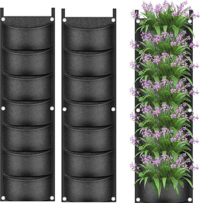 Produktbild von Stück Pflanzsäcke zum Aufhängen, 7-Taschen-Pflanzsack für vertikale Wände, Pflanzsack für Blumentöpfe, atmungsaktiver Pflanzsack aus Vliesstoff für Garten, Hof, Heimdekoration (schwarz)