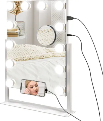 Obrázek produktu pro Zrcadlo HOMCOM Hollywood s osvětlením, kosmetické zrcadlo s 12 LED diodami