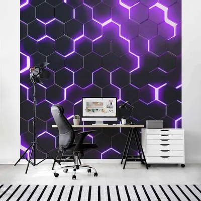 Produktbild von Fototapete Muster - Vliestapete - Bildtapete UV-beständig Geometrisch schwarz 3D-Effekt Neon Art Wandtapete geruchsfrei