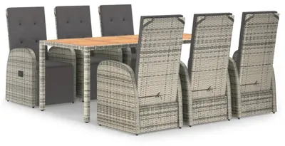 Imagen del producto de Conjunto de jardín de 7 piezas, color gris, fabricado en ratán sintético resistente a la intemperie, con una mesa de 190 cm
