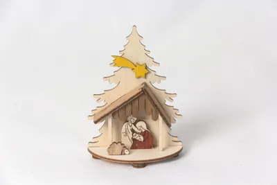 Motivsockel Krippe, furniert, 7,5x4x11 cm, Holz, Made in Germany
