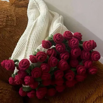 Productafbeelding van Bloemenboeket, deken, 80 cm, gehaakte deken, zacht, cadeau, roze, wit