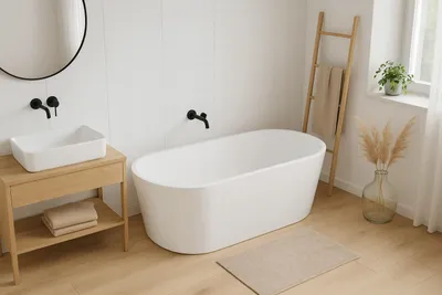 Produktbild von Corciano Freistehende Badewanne 170x75 cm Weiß Matt | Design Ovalwanne Sanitäracryl | Standbadewanne (ohne Ablaufgarnitur/Siphon)