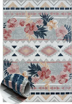 Produktbild von MY-RUG Outdoor-Teppich "Aurora" 160x100 cm, grau, mit floralem Hoch-Tief-Design, für drinnen und draußen