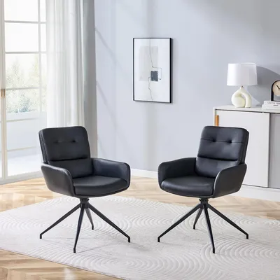 Produktbild von 2er-Set 360° drehbare Esszimmerstühle, schwarzes Kunstleder, schwarze Metallbeine, 85 cm