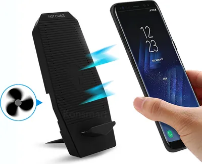 Produktbild von Universal Vertical Portable Fast Wireless Ladegerät Handy Lade Pad Dock Halter mit Lüfter für iPhone Samsung schwarz