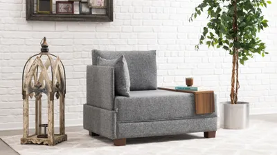 Produktbild von Hanah Home, Fly Armchair Left - Grey, Klassische Sofas, 1-Sitzer-Sofa, Grau, Polyester, 100 x 80 x 75 x  cm