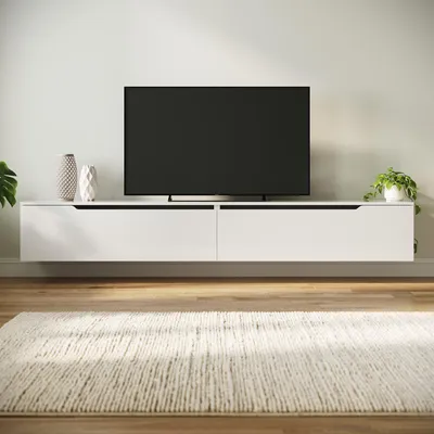 Immagine prodotto di SONNI Mobile TV bianco lucido 200 x 35 x 30 cm Dotato di striscia luminosa RGB e armadio contenitore Possibilità di montaggio a parete