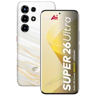 A product shot of a smartphone, showing both the front and back.