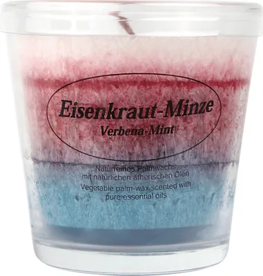 Produktbild von Duftkerze im Glas, 100% pflanzliches Stearin, Eisenkraut-Minze, KERZENFARM HAHN, mit reinen ätherischen Ölen, Brenndauer ca. 24h
