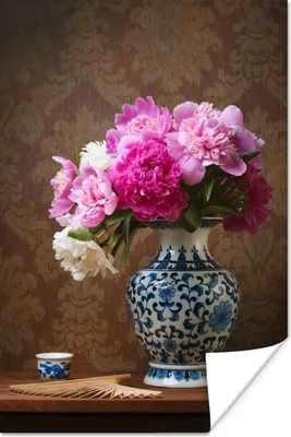 Produktbild von MuchoWow® Poster Pfingstrosen - Vase - Farben 40x60 cm - Plakate für die Wand - Poster Babyzimmer