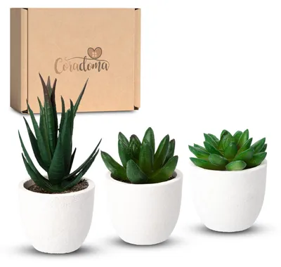 Kunstpflanzen Mini-Set 3er-Pack, weiße Deko-Pflanzen im Topf