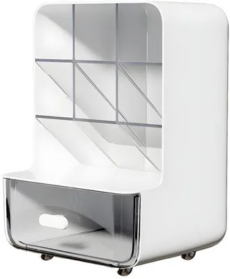 Immagine prodotto di Organizzatore da scrivania con cassetto - Organizzatore multifunzione per ufficio, casa e scuola - 6 scomparti e 1 cassetto - Bianco