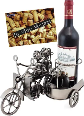 Produktbild von BRUBAKER Weinflaschenhalter Motorrad Paar mit Beiwagen und Hund - Metall Skulptur mit Geschenkkarte