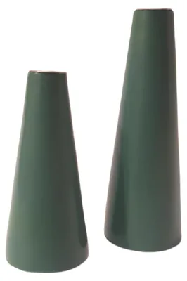 Productafbeelding van Set van 2 theelichthouders van hout, groen gelakt (diameter 6,5 cm x hoogte 14,5 cm)