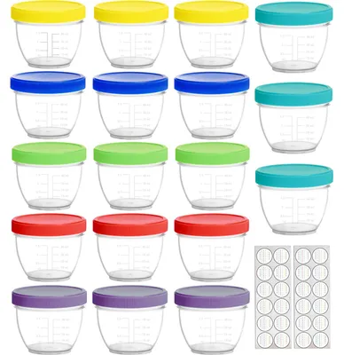 Zdjęcie produktu dla 18 pojemników na żywność dla niemowląt - wielokrotnego użytku, plastikowe pojemniki do przechowywania, dostępne w 6 kolorach