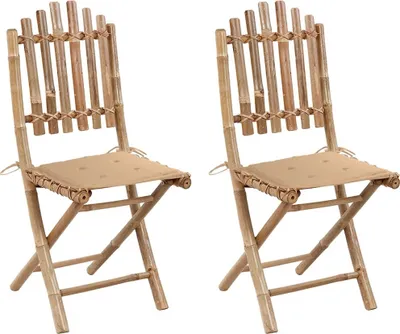 Image de Chaises pliables de jardin lot de 2 avec coussins Bambou