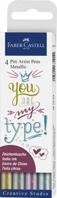 Produktbild von Faber-Castell Pitt Artist Pen 4er Etui, Metallic - Lettering