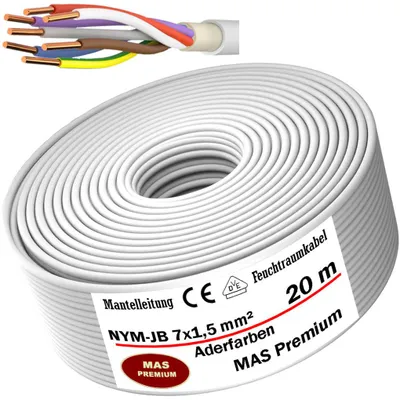 Produktbild von 20 m NYM-JB 7x1,5 Aderfarben Feuchtraumkabel Strom Elektrokabel Mantelleitung