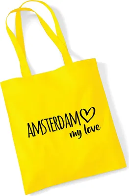 Produktbild von Huuraa Jutebeutel Amsterdam my love 10 Liter Yellow Baumwolle Tasche Geschenkidee