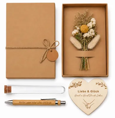 Geschenkbox Hochzeit Holz mit getrockneten Blumen