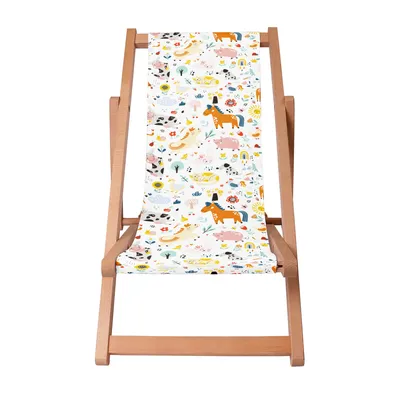 Image de Dreamroots Chaise longue pliante pour enfants Bois,jusqu'à 130 kg, Chaise longue pliante avec dossier inclinable en 3 positions, Friendly Animals