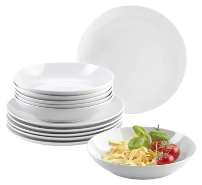 Produktbild von Porzellan Tischgeschirr Set für 6 Personen - 12-teiliges Set mit eleganten runden Tellern