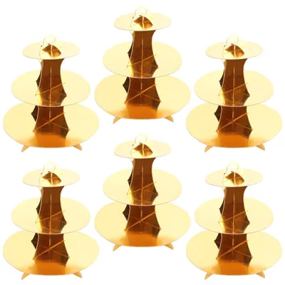 3-lagiger Karton-Cupcake-Ständer, gold, 6 Stück, Ø 30/23/16 cm