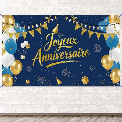 Image de Fond bleu et or pour anniversaire, 90 x 150 cm, décoratif