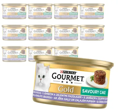 Produktbild von Purina Gourmet Gold mit Lamm und grünen Bohnen 12x85g herzhafter Kuchen Nassfutter für Katzen