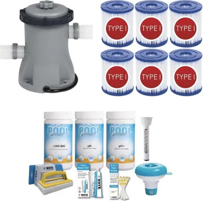 Zdjęcie produktu dla WAYS - Pielęgnacja basenu - Zestaw medium i pompa filtrująca 1249 l/h oraz 6 filtrów typu I