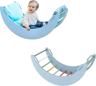 Obrázok produktu pre Drevená hojdačka "Mesiac" | Šplhací trojuholník pre deti | Montessori hračky | Detské ihrisko Rockerboard