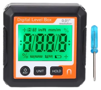 Produktbild von Digitale Wasserwaage mit Magnet, elektronischer Winkelmesser, Neigungsmesser, Winkelmesser für die Holzbearbeitung, Autoreparatur, Orange und Weiß