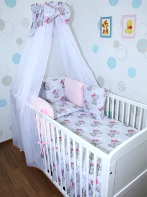 Produktbild von Baby Bettwäsche Bettset MINKY mit 6 x Kissen - 6 teilig -Nestchen Chiffon Himmel - 03. CH03