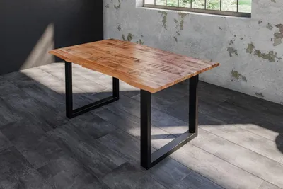 Produktbild von Baumkantentisch Esstisch Mangoholz massiv U-Gestell schwarz 120 x 80 cm DORA