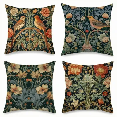 Productafbeelding van Solidchoice - Set van 4 Botanische Kussenslopen met Bloemenprint 45 x 45 cm