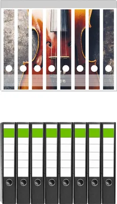 Produktbild von Wallario 8 Stück schmale Ordner inkl. Klebeetiketten mit Motive Nahaufnahme einer alten Violine -  Set mit Rückenschildern / Ordnerrücken Stickern