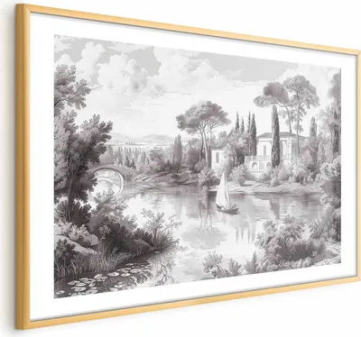 Immagine prodotto di Poster Paesaggio vintage 30x21 cm con cornice dorata con margine