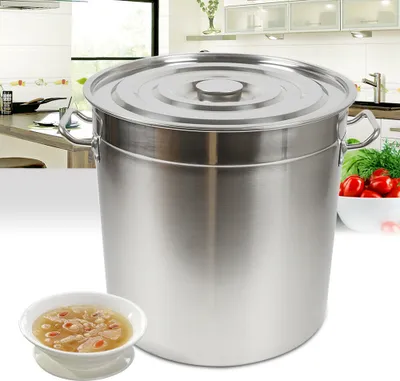 Zdjęcie produktu dla Garnek do gotowania z pokrywką, pojemność 70 litrów, wykonany ze stali nierdzewnej. (Przeznaczony do gastronomii.)