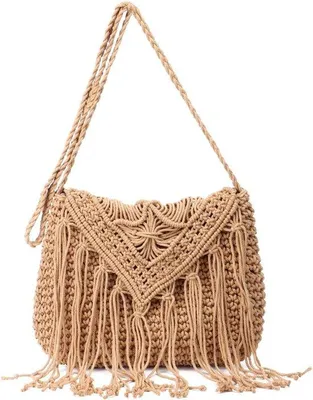 Productafbeelding van Gehaakte clutch dames - met schouderriem - casual geweven tas - perfect voor strand en vakantie - Vemera