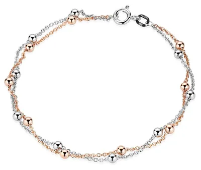 Imagen del producto de Material: Pulsera de plata de ley 925 para mujer, con cuentas. Brazalete de joyería, color rosa oro, de 19 cm, bicolor, en caja de joyería SA-109-Rose