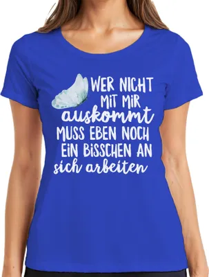 Produktbild von Wer nicht mit mir auskommt lustiger Spruch Sarkasmus Ironisch Damen T-Shirt, Blau, S